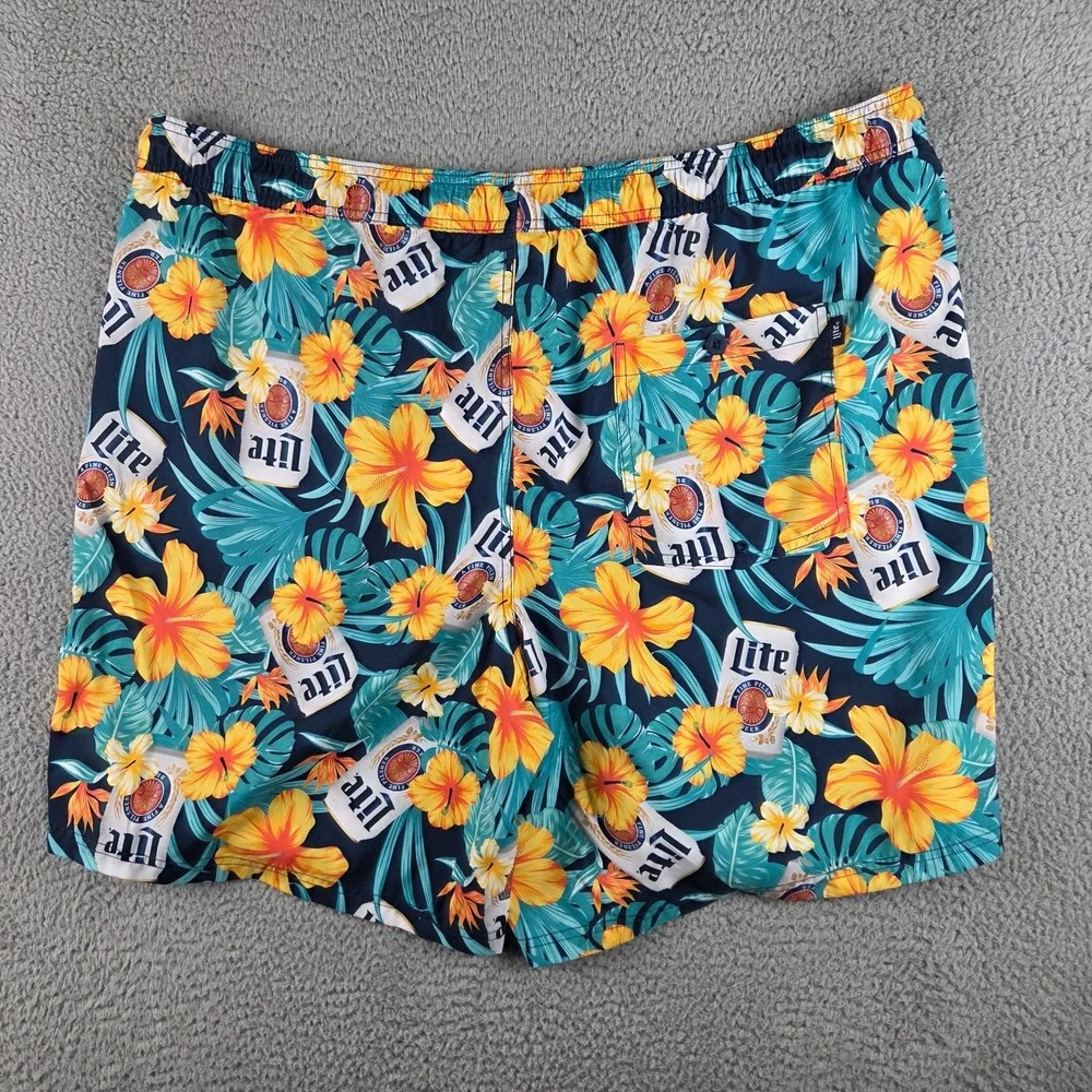 Miller Lite Floral Swim Trunk‎ Shorts Mens 3XLT Green Hawaiian Floral